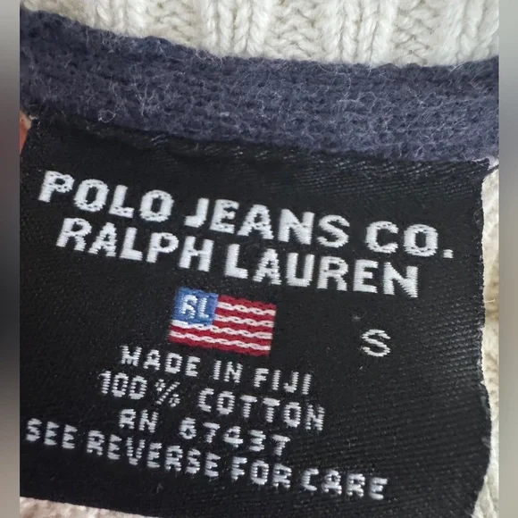 Ralph Lauren Polo Jeans Flag Sweater Ivory USA Preppy Vintage 90s - Picture 5 of 14